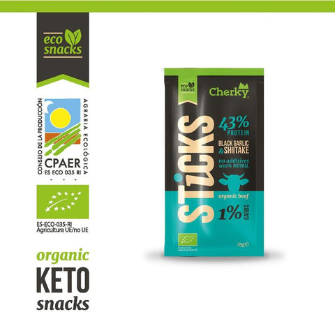 Beef Stick - Sort hvitløk og Shiitake - Økologisk & Gressforet - 25g