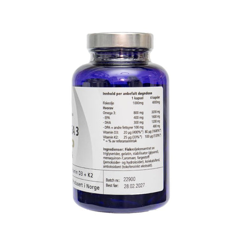 Omega 3 Premium 1000mg med D3 og K2 - 120 kapsler
