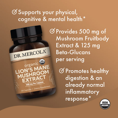 Organic Lion's Mane Mushroom Extract - 30 kapsler