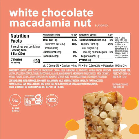 White Chocolate Macadamia - Keto Bars - 8 Barer