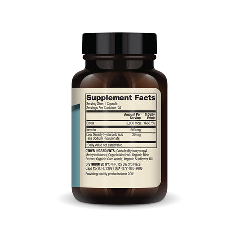 Hair, Skin and Nails (Biotin, Keratin & Hyaluronic Acid) - 30 kapsler - 30 dager