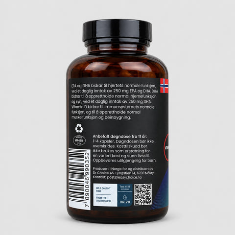 Omega 3 Premium 1000mg med D3 og K2 - 120 kapsler