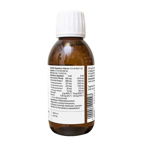 Flytende Høykonsentrert Omega 3 med tilstatt D3 og E - 150ml